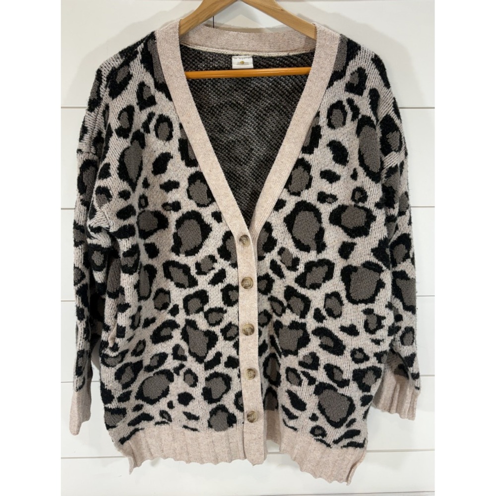By Together Leopard Cheetah Animal Print Open Cardigan Buttons Sweater S